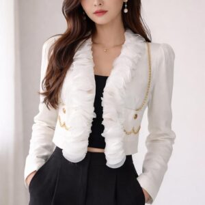 Ruffle Chain-Trim Jacket