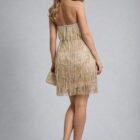 Golden Glam Fringe Halter Dress