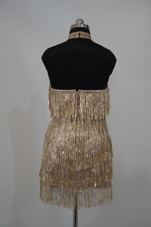 Golden Glam Fringe Halter Dress